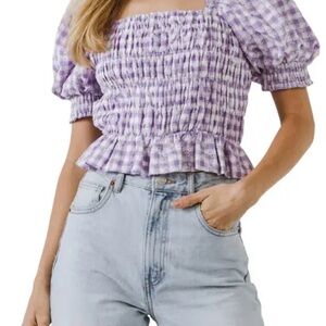 Free the Roses Lavender Gingham Smocked Blouse